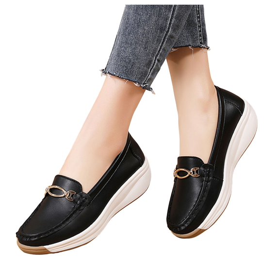Mepaouo Womens Loafers Soft Leather Casual Walking Penny Flats Orthopedic Slip on Nurse Shoes