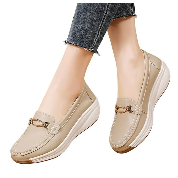 Mepaouo Womens Loafers Soft Leather Casual Walking Penny Flats Orthopedic Slip on Nurse Shoes