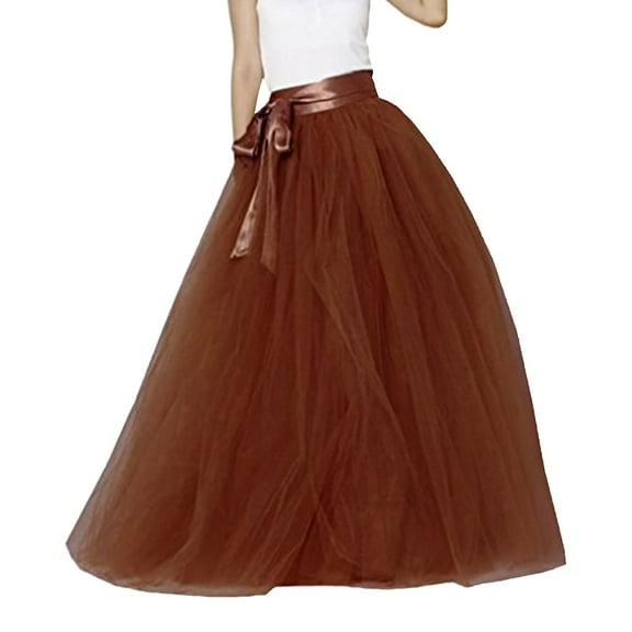 Mepaouo Womens Long Tutu Party Evening Tulle Skirt Wedding Planning A-line Maxi Dress for Woman