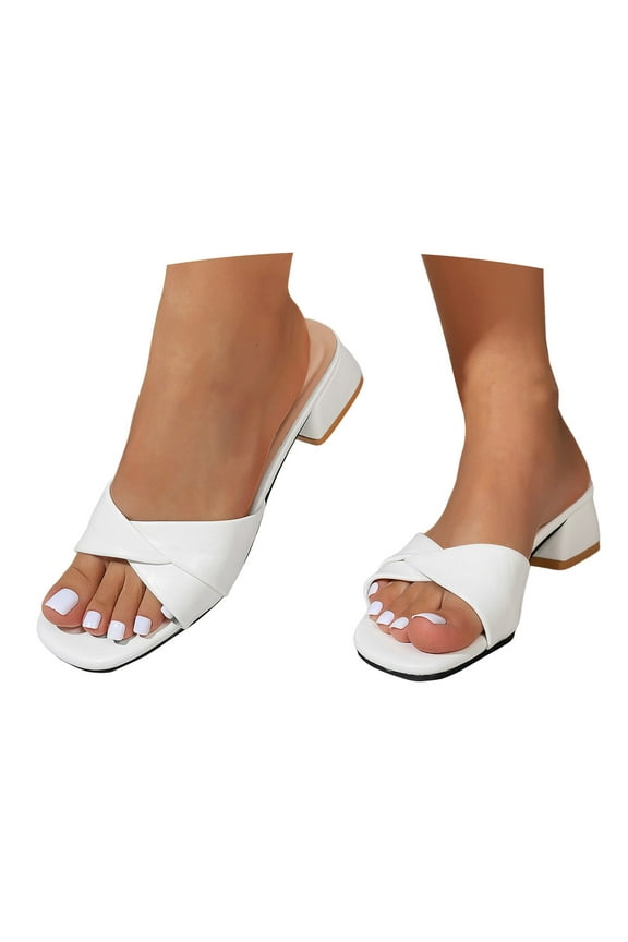 Womens Low Heel Sandals Square Open Toe Leather Dress Slide Bride Prom Wedding Pump Shoes