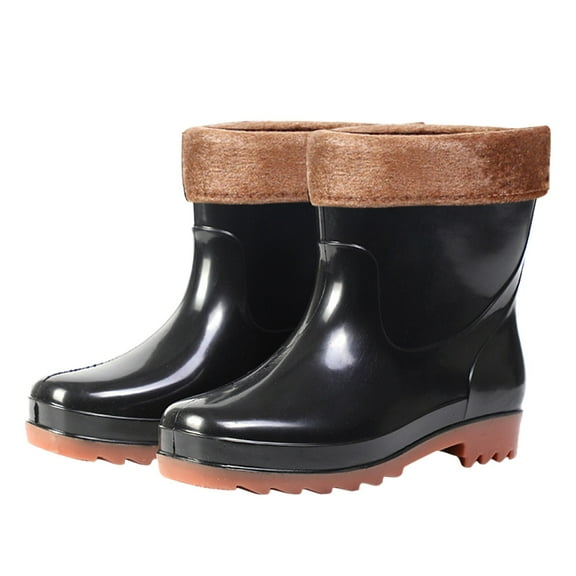 Mepaouo Womens Mens Ankle Rain Boots Waterproof Fleece Lined Winter Chelsea Garden Rainboot Shoes