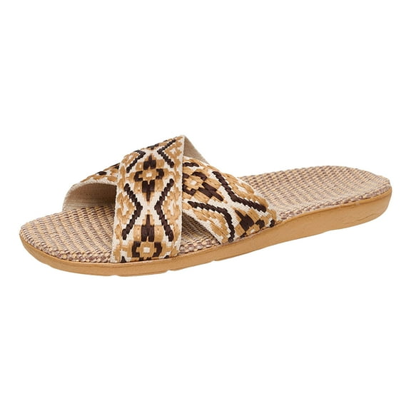 Mepaouo Womens Mens House Slippers Linen Indoor Outdoor Summer Beach Shoes Unisex Home Slide Shoes