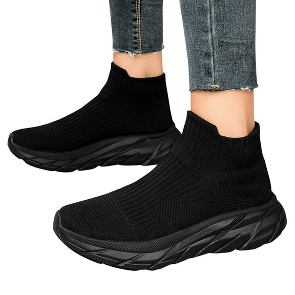 Mepaouo Womens Mens Walking Shoes Sock Casual Fashion Sneakers Slip on Cushion Platform Walking Shoes(Black,6.5)