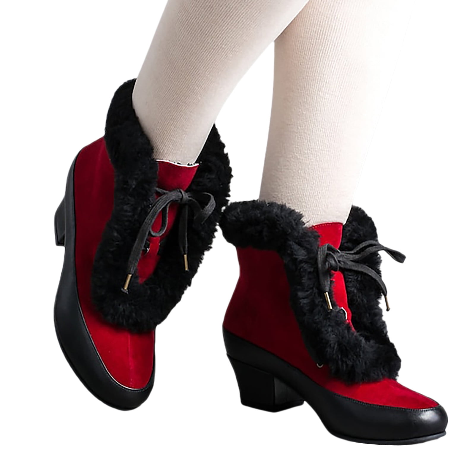 Mepaouo Womens Moccasin Plush Snow Boots Low Heel Warm Winter