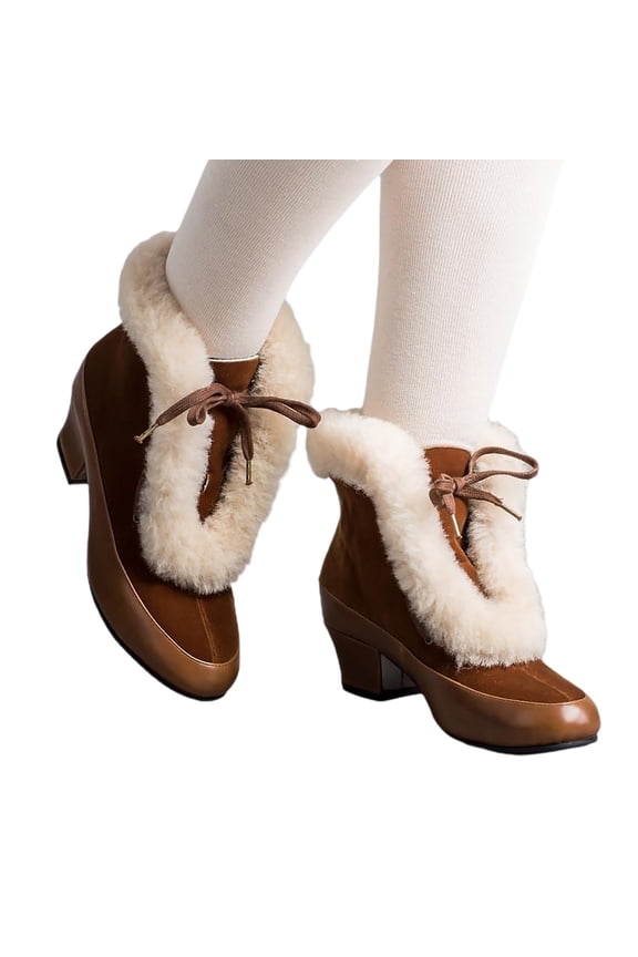 Womens Moccasin Plush Snow Boots Low Heel Warm Winter Ankle Dress Boots for Women