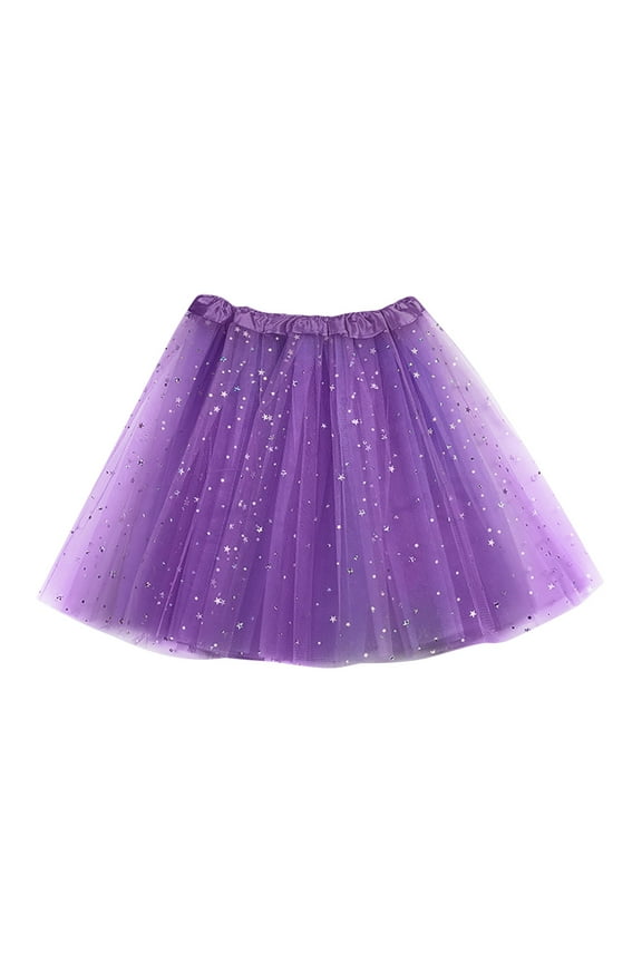 Womens Non See Through Tutus Tulle Sequins Stars Trim Ballet Dance Skirt Princess Dress up