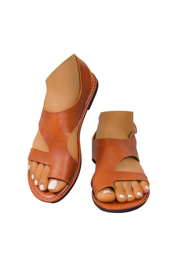 Mepaouo Womens Orthopedic Sandals Leather Open Toe Ring Loop Strap Flip Flops Summer Flat Shoes