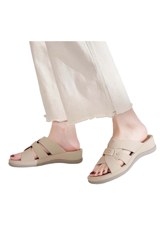 Womens Orthopedic Slide Sandals Arch Support Slip on Flat Sandal Plantar Fasciitis Summer Slippers