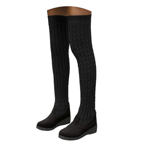 Mepaouo Womens Over Knee Boots Stretch Knitted Winter Thigh High Socks Platform Wedge Dress Tall Boot