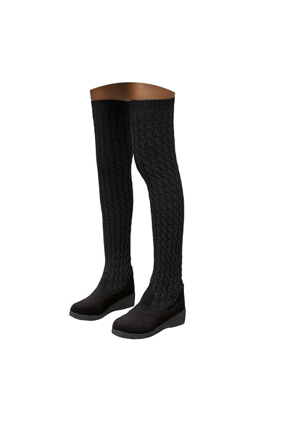 Womens Over Knee Boots Stretch Knitted Winter Thigh High Socks Platform Wedge Dress Tall Boot