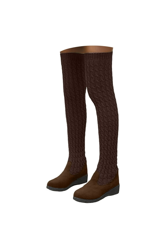 Womens Over Knee Boots Stretch Knitted Winter Thigh High Socks Platform Wedge Dress Tall Boot