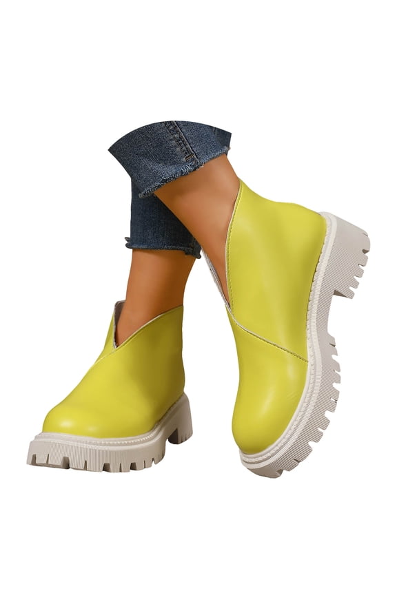 Womens Platform Ankle Boots Waterproof V Cut Chelsea Short Booties 2025 Chunky Casual Slip on Shoes