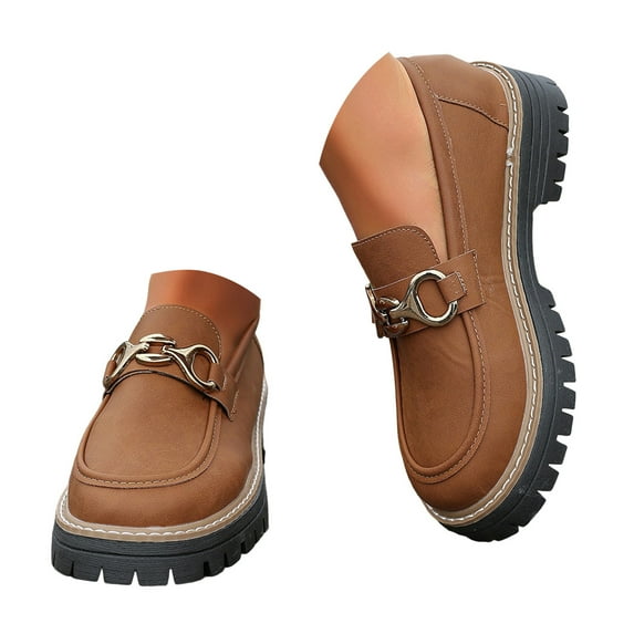 Mepaouo Womens Platform Penny Loafers Chunky Lug Sole Slip on Dress Work Shoes Business Casual Oxfords