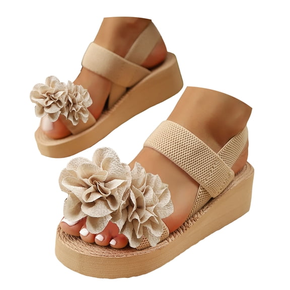 Mepaouo Womens Platform Sandals Comfortable Summer Beach Slides Elastic Strap Walking Slip on Flower Shoes