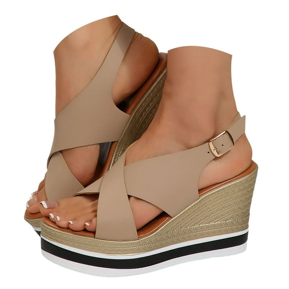 Mepaouo Womens Platform Sandals Cross Strap Wedge Slip on Shoes Esparilles Bohemian Summer Beach Heels