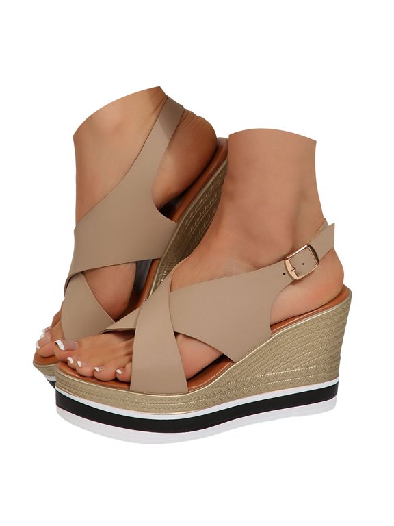 Womens Platform Sandals Cross Strap Wedge Slip on Shoes Esparilles Bohemian Summer Beach Heels