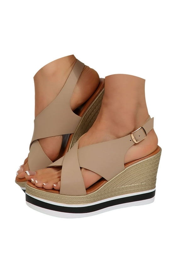 Womens Platform Sandals Cross Strap Wedge Slip on Shoes Esparilles Bohemian Summer Beach Heels