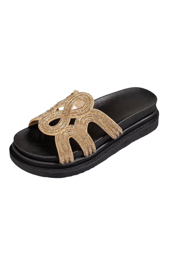 Womens Platform Sandals Espadrilles Rhinestone Slip on Slide Shoes Open Toe Summer Beach Shoe