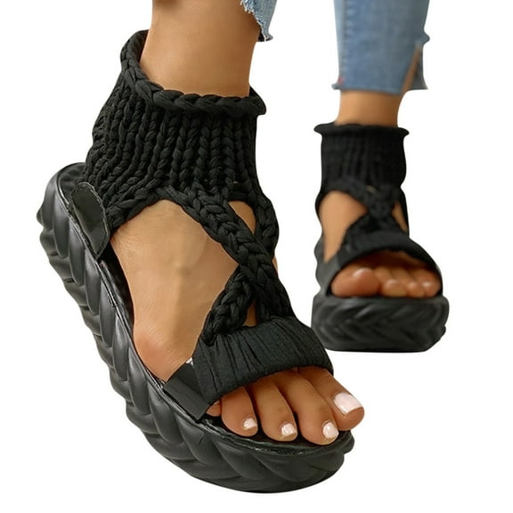 Mepaouo Womens Platform Sandals Memory Foam Knit Ankle Open Toe Fashion Sandal Walking Shoes Size 9