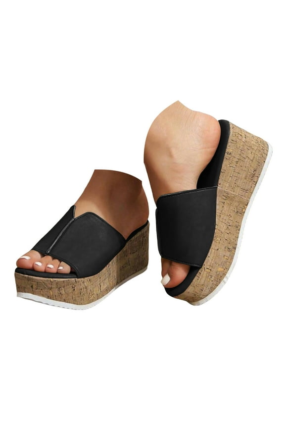 Womens Platform Sandals Open Toe Cork Wedge Slides Orthopedic Chunky Casual Sumemr Shoes