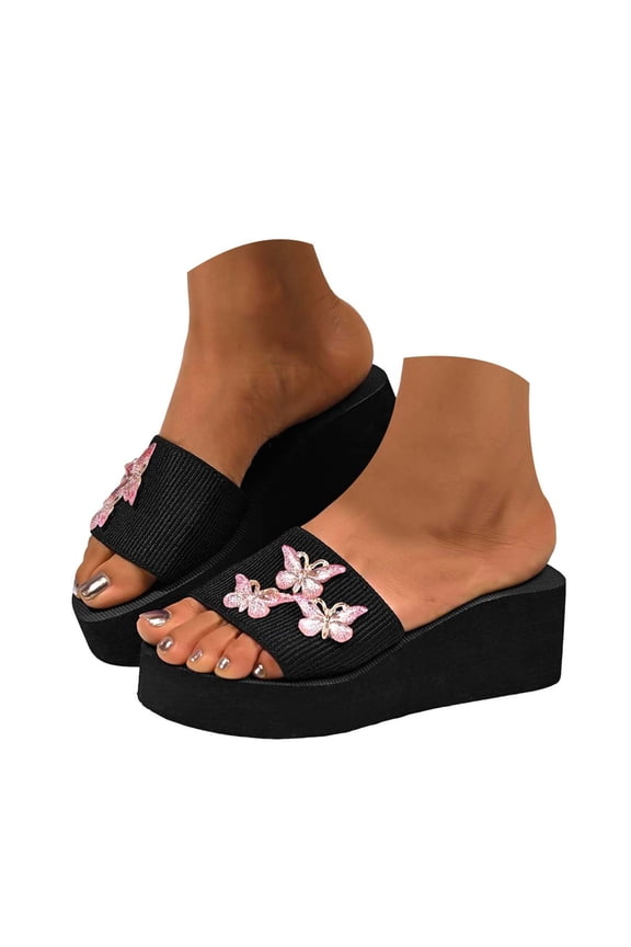 Womens Platform Slide Sandals Comfortable Open Toe Wedge Slippers Slip on Summer Beach Shoes