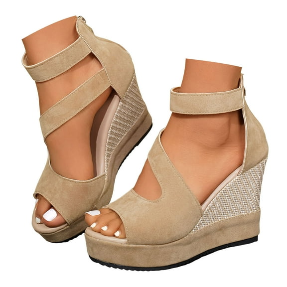 Mepaouo Womens Platform Wedge Sandals Elastic Ankle Strap Orthopedic Summer Dress High Heel Shoes