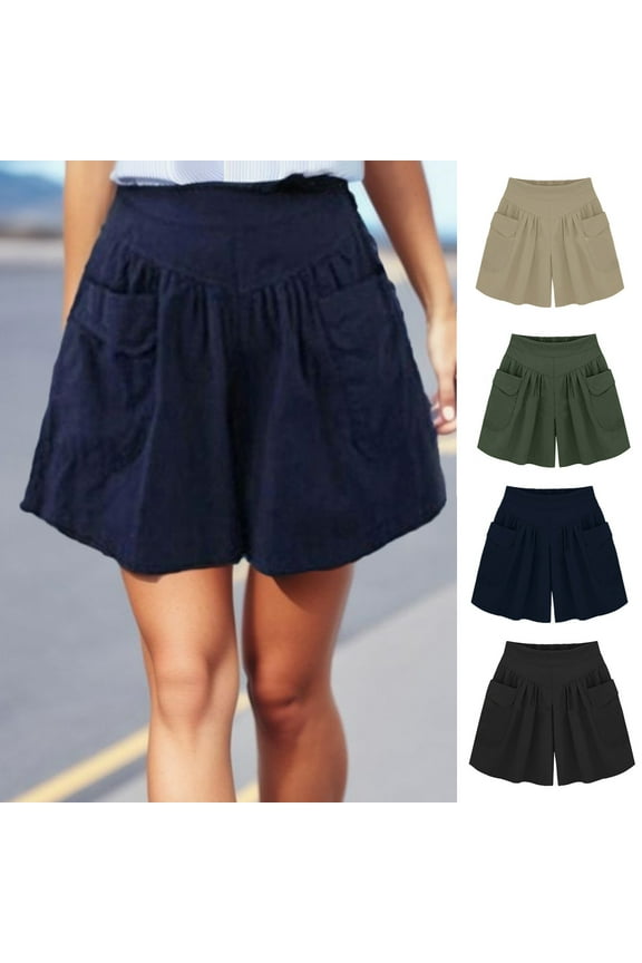 Womens Plus Size Shorts Casual Elastic Waist Wide Leg Suit Tailored Dressy Short Pants Sizes L-5X
