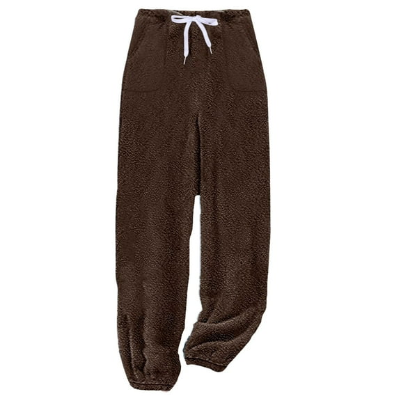 Mepaouo Womens Plush Warm Pajama Pants Fluffy Soft Fleece Sleep Pant Lounge Pj Bottoms(Coffee,4XL)