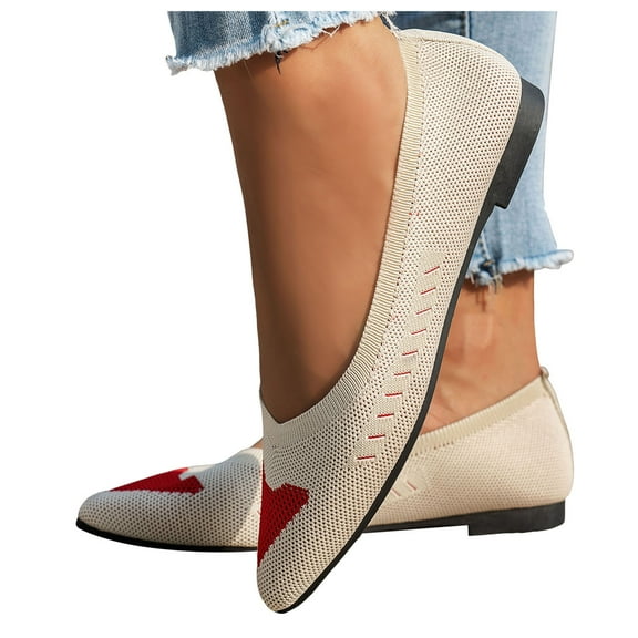 Mepaouo Womens Pointed Toe Flats Knit Ballet Dress Shoes Comfort Classic Soft Low Wedge Slip on Shoes