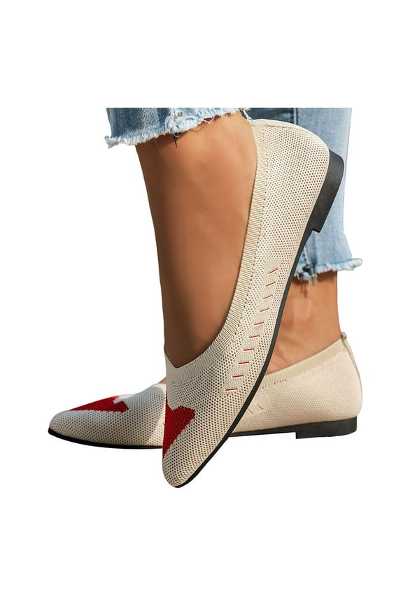 Womens Pointed Toe Flats Knit Ballet Dress Shoes Comfort Classic Soft Low Wedge Slip on Shoes