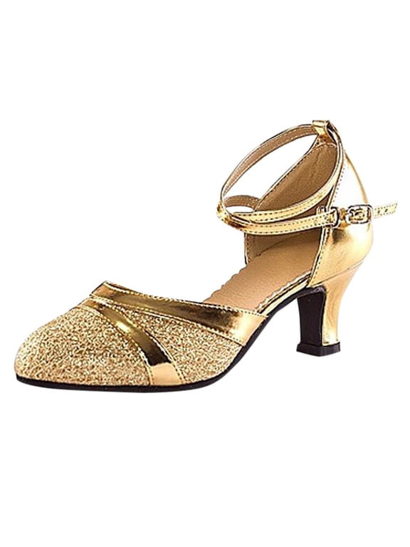 Womens Pumps Shoes Jeweled Glitter Loop Strap Casual Shoes Low Heel Round Toe Dress Shoes