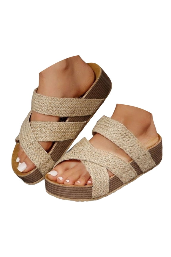 Womens Sandals Memory Foam Cork Footbed Espadrille Wedge Platform Comfort Beach Slides