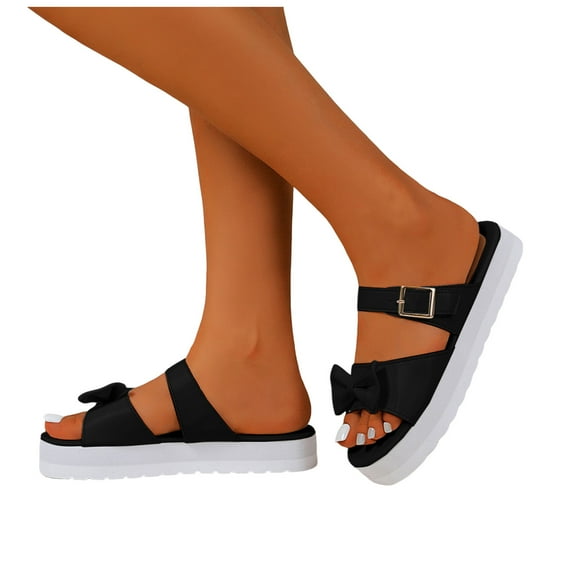 Mepaouo Womens Sandals Memory Foam Platform Slides Comfortable Summer Beach Slip on Shoes Black 6.5