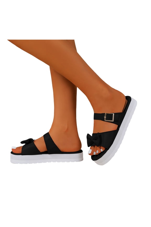 Womens Sandals Memory Foam Platform Slides Comfortable Summer Beach Slip on Shoes Black 9