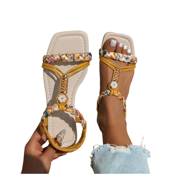 Mepaouo Womens Sandals Shoes Comfort Walking Non Slip on Casual Bohemian Summer Beach Flats Size 7.5