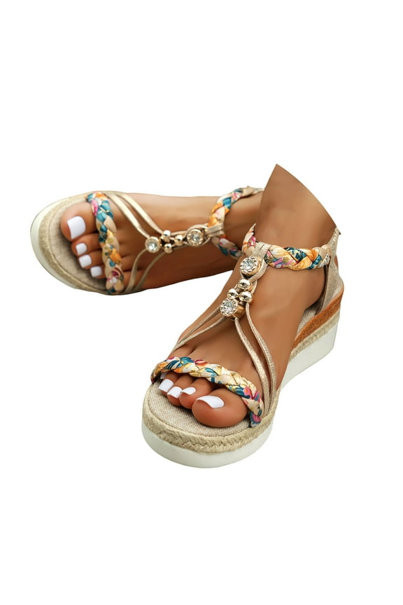 Womens Sandals Wedge Low Heels Summer Open Toe Dressy Elastic Ankle Strap Platform Shoes