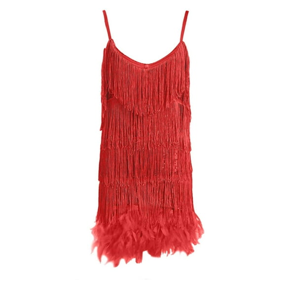 Mepaouo Womens Sequin Tassel Party Dress Fringe Sleeveless Spaghetti Straps Flapper Dresses Sizes S-2X