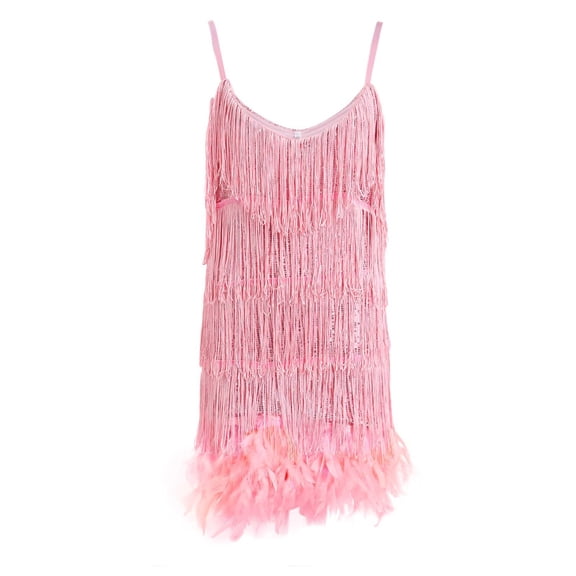 Mepaouo Womens Sequin Tassel Party Dress Fringe Sleeveless Spaghetti Straps Flapper Dresses Sizes S-2X