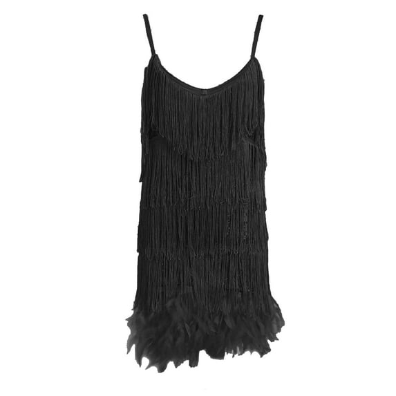 Mepaouo Womens Sequin Tassel Party Dress Fringe Sleeveless Spaghetti Straps Flapper Dresses Sizes S-2X