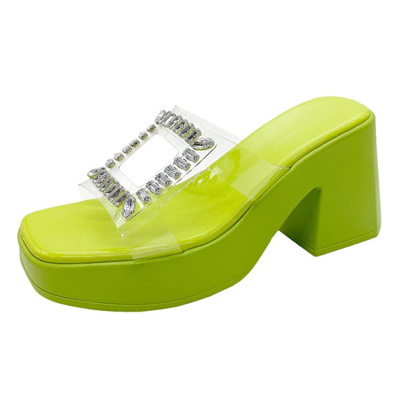 Mepaouo Womens Slide Sandals Block Heeled Square Open Toe Clear Band Platform Slip on Mules Size 6.5