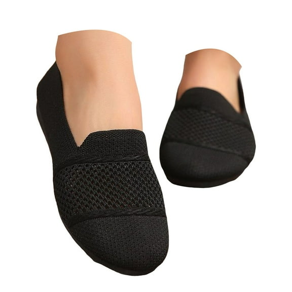 Mepaouo Womens Slip ins Knit Breathable Walking Flats Lightweight Work Ballet Casual Shoes(Black,6)