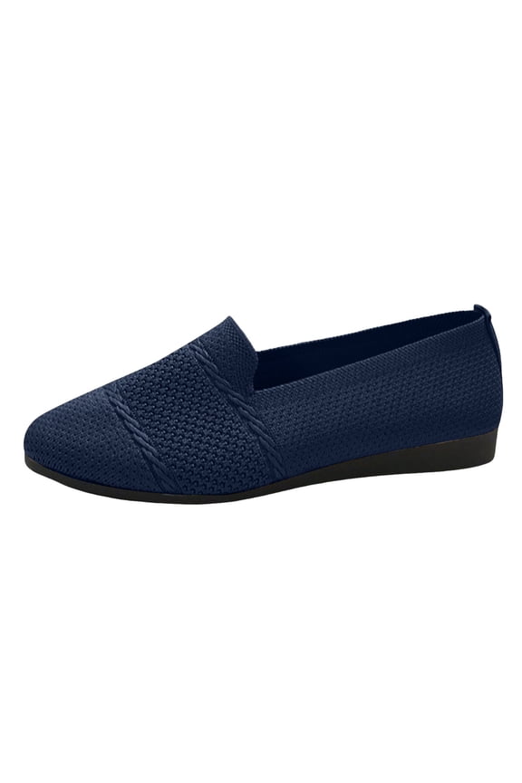 Womens Slip ins Knit Breathable Walking Flats Lightweight Work Ballet Casual Shoes(Blue,7.5)
