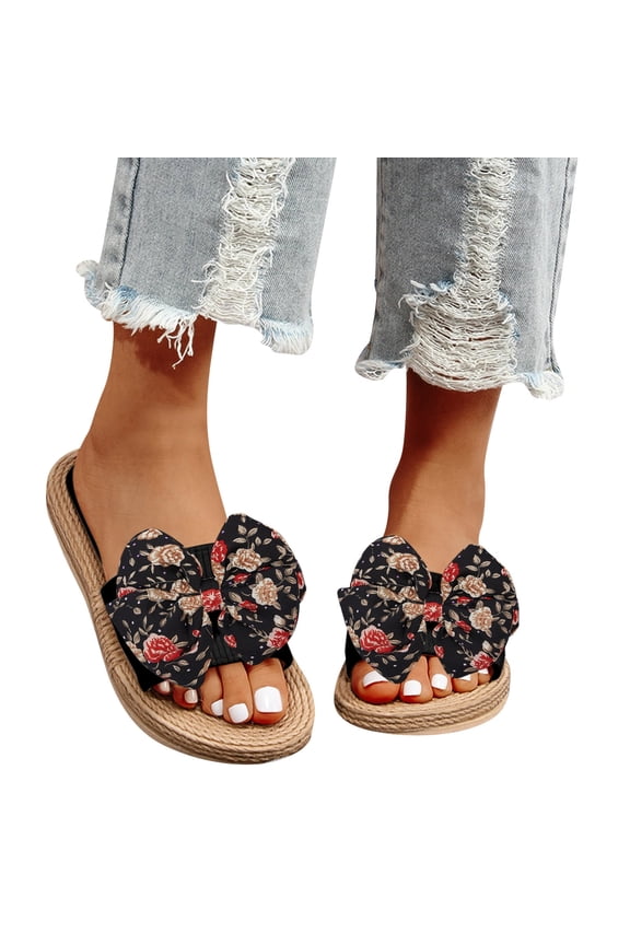 Womens Slip on Flip Flops Summer Gladiator Flat Sandals Bow Dress House Slides Shoes Red Size 7.5