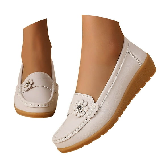 Mepaouo Womens Slip on Loafers Arch Support Low Wedge Walking Shoes Casual Nurse Work Dressy Flats
