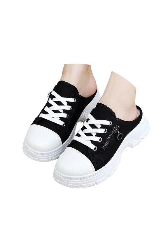 Womens Slip on Mule Sneakers Arch Support Lace up Canvas Platform Fashion Running Shoes