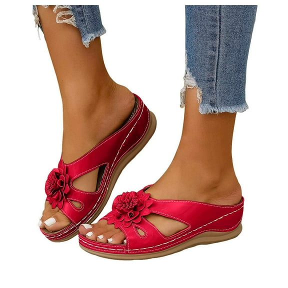 Mepaouo Womens Slip on Orthotic Slides Sandals Dressy Summer Slippers Thick Cushion Walking Shoes Red 8.5