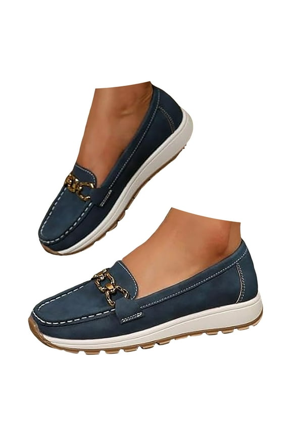 Womens Slip on Shoes Leather Low Wedge Casual Loafers Business Office Work Walking Flat Shoes