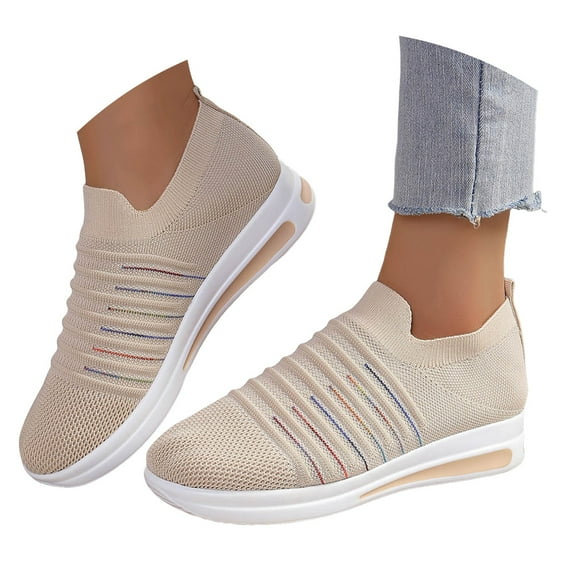 Mepaouo Womens Slip on Walking Shoes Breathable Sock Flats Mesh Casual Fashion Tennis Running Sneakers
