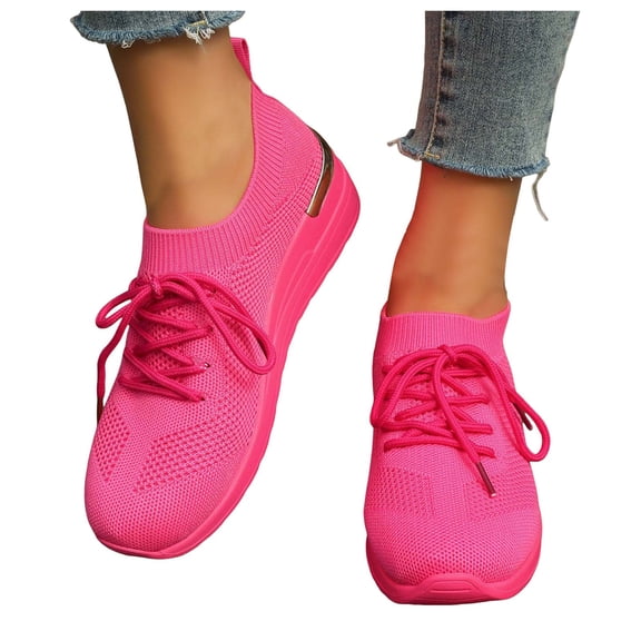 Mepaouo Womens Slip on Walking Shoes Hands Free Mesh Platform Breathable Wedges Running Sneakers(Red,7)