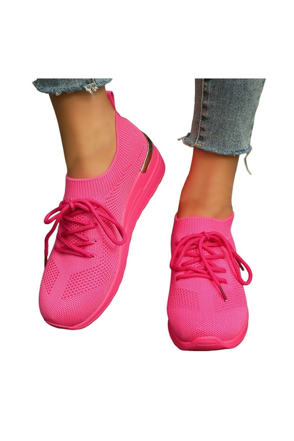 Womens Slip on Walking Shoes Hands Free Mesh Platform Breathable Wedges Running Sneakers(Red,9.5)